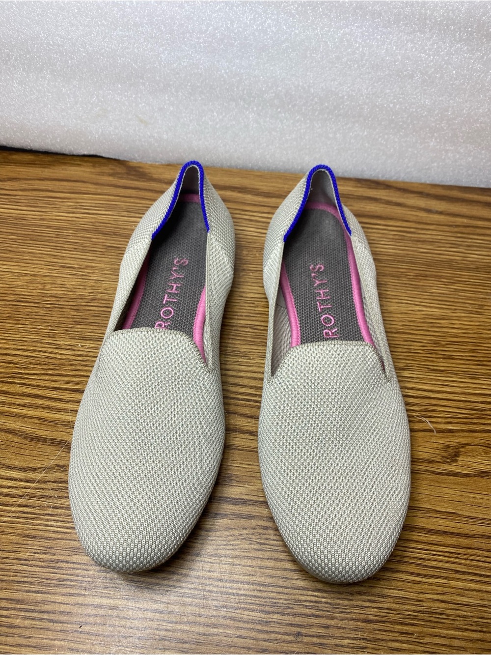 Rothy's Beige Flats with Pink & Blue Accents